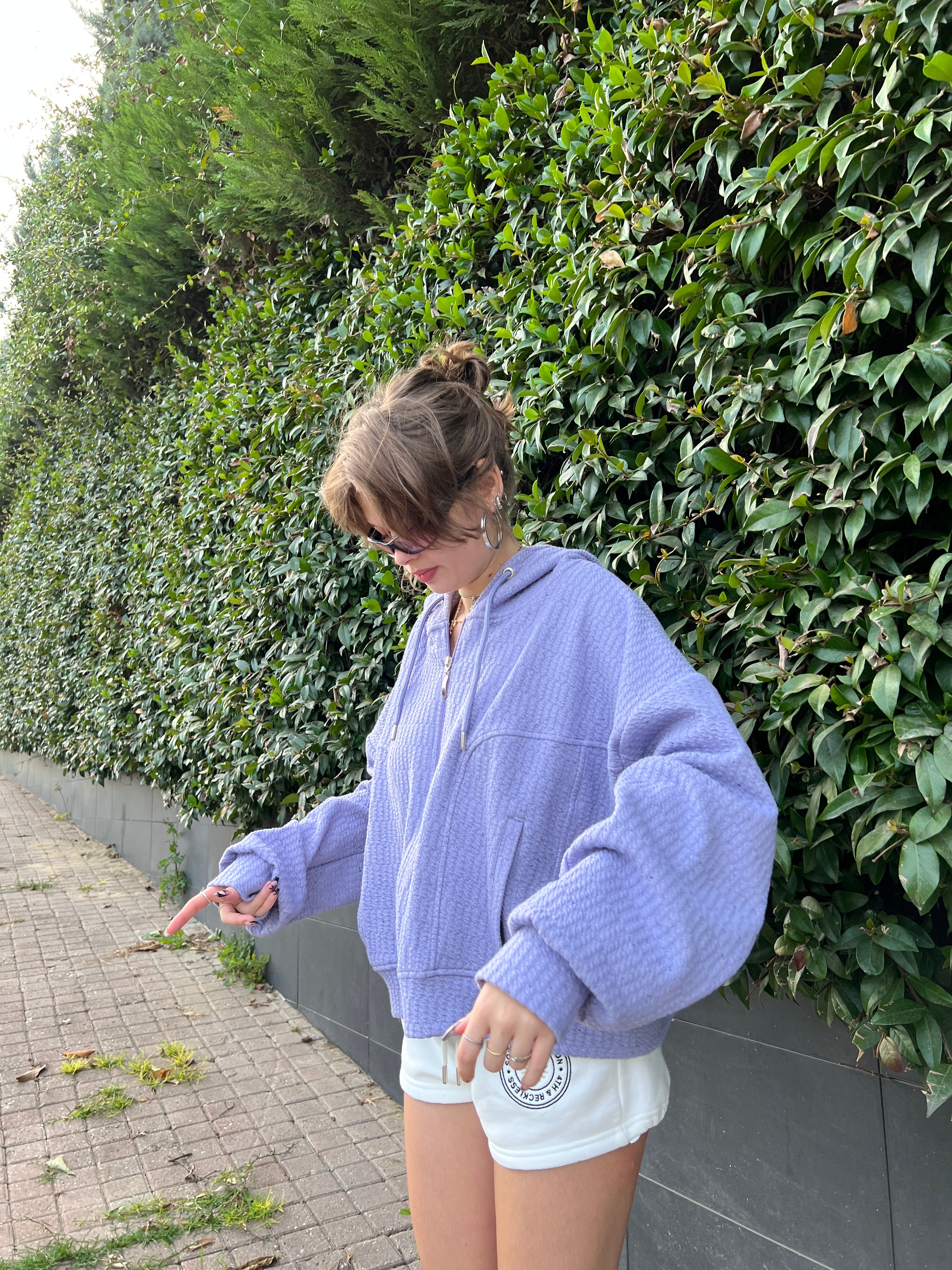 Lila Örme Hoodie