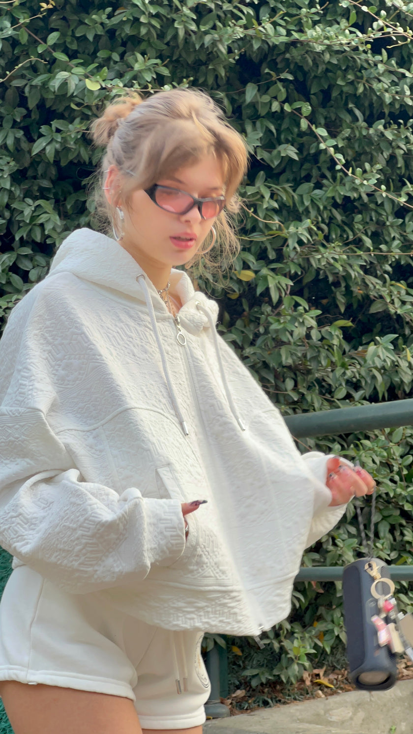 Beyaz Baskılı Hoodie