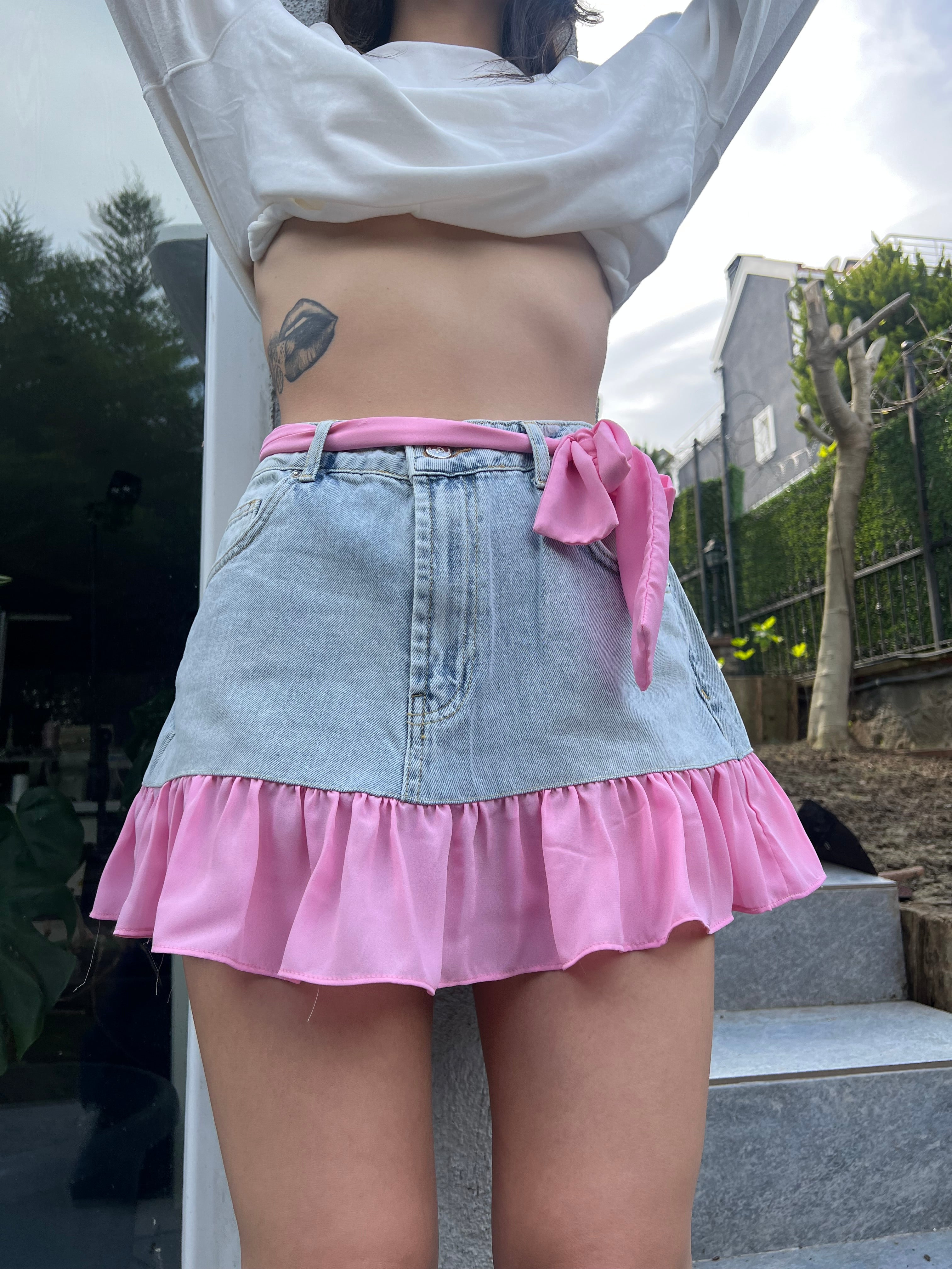 Fırfırlı denim etek (♻️)