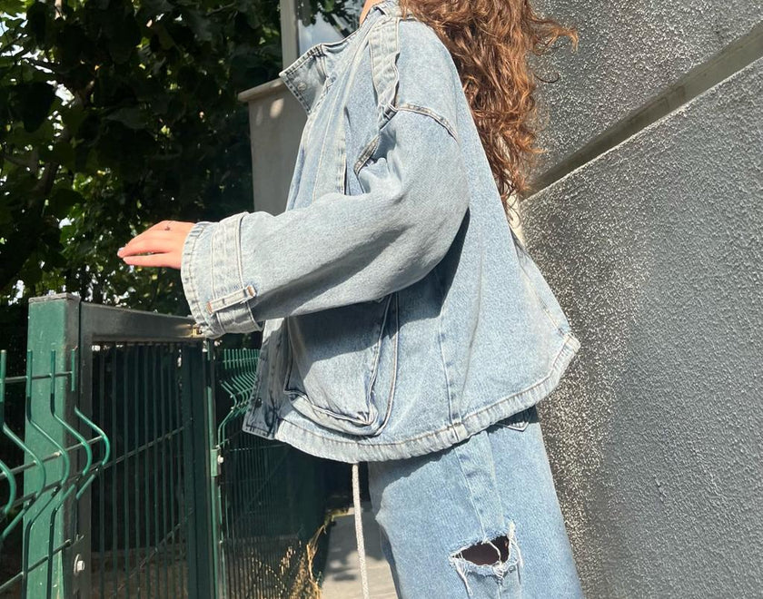 Oluklu Yıkama Denim Ceket