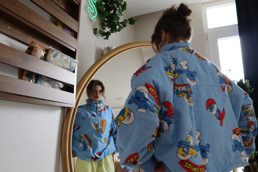 Çift Taraflı Şirinler Hoodie(mavi)
