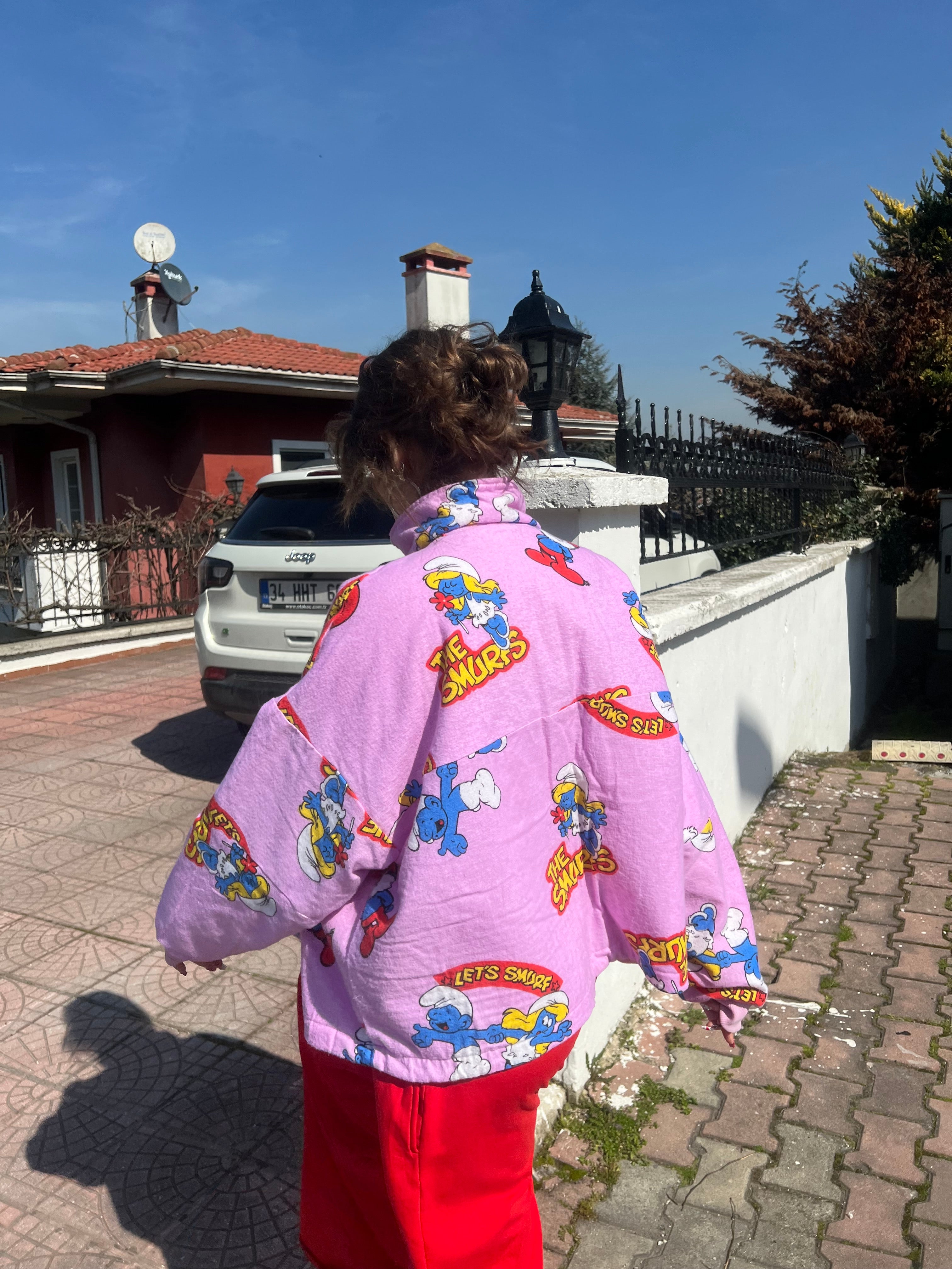 Çift Taraflı Şirinler Hoodie(pembe)
