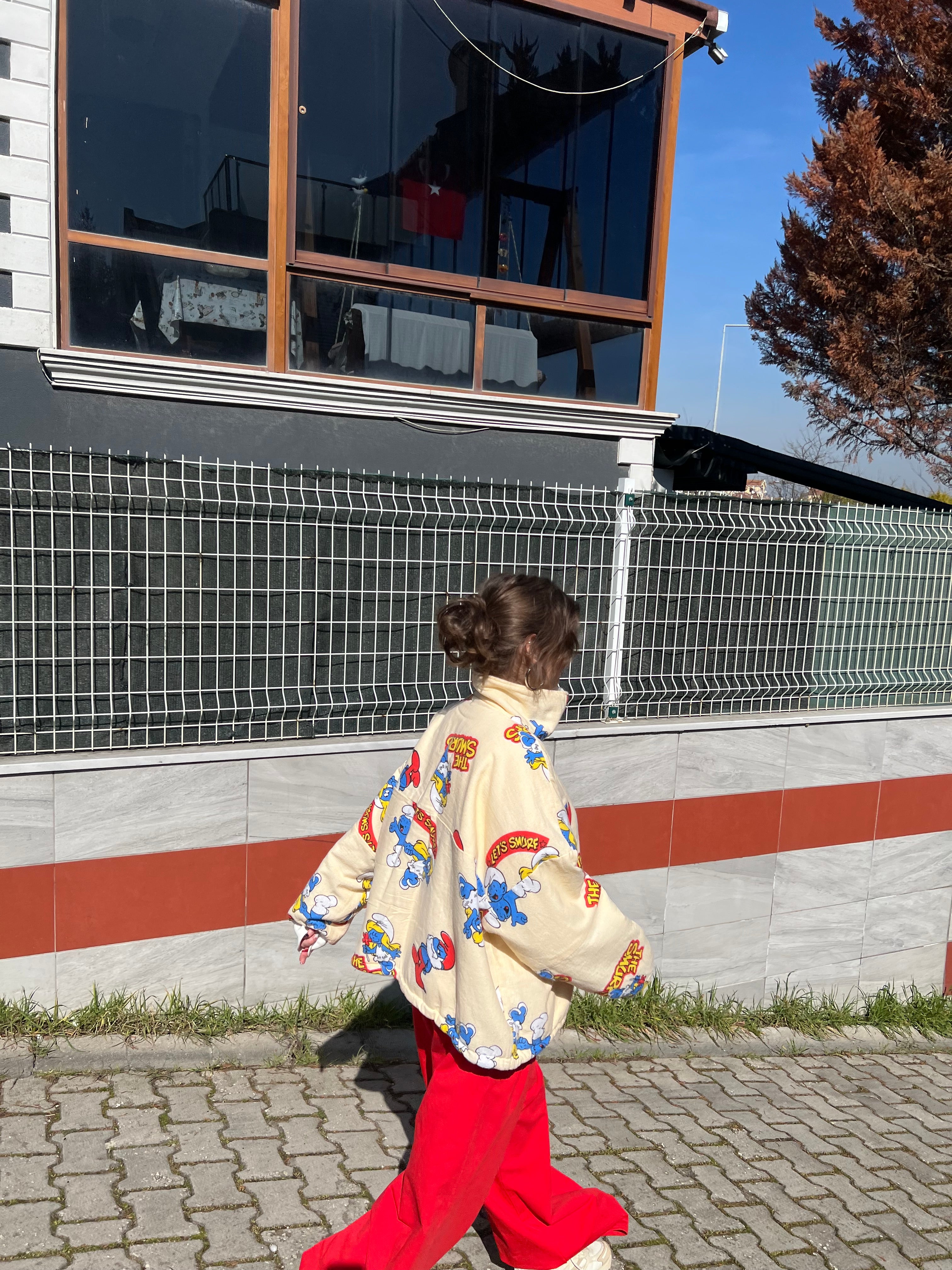 Çift Taraflı Şirinler Hoodie(Krem)