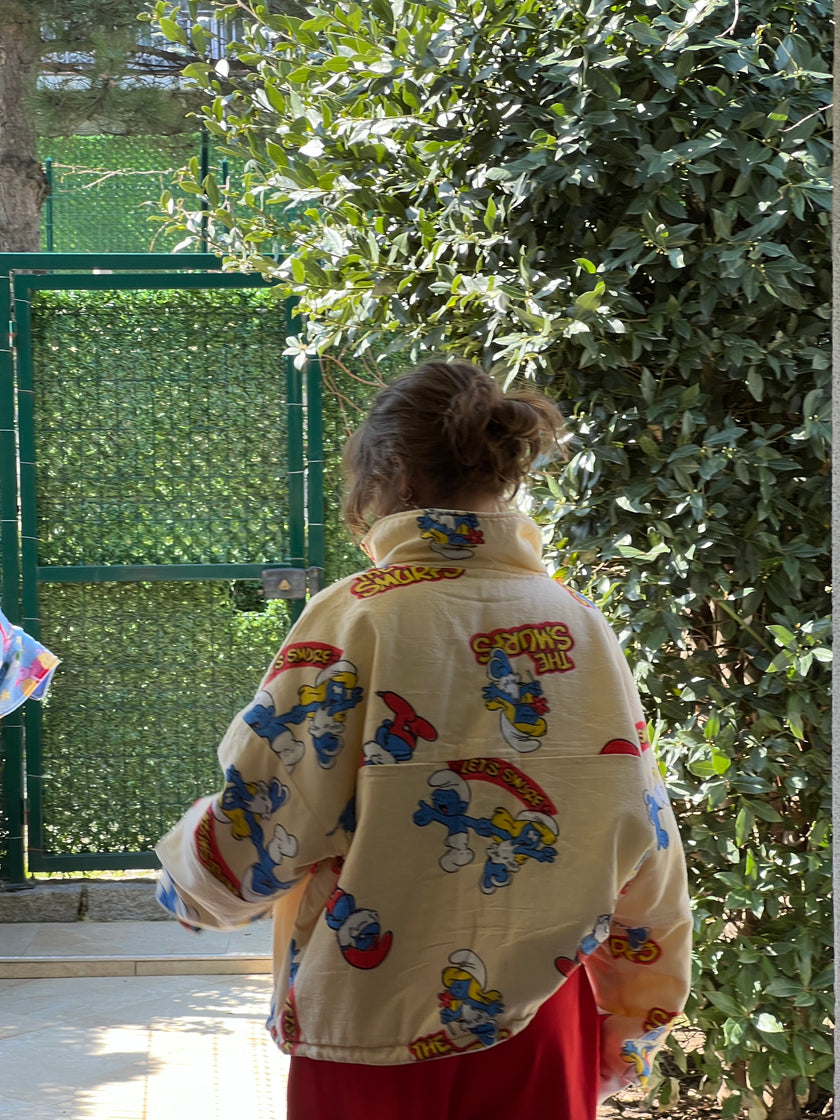 Çift Taraflı Şirinler Hoodie(Krem)