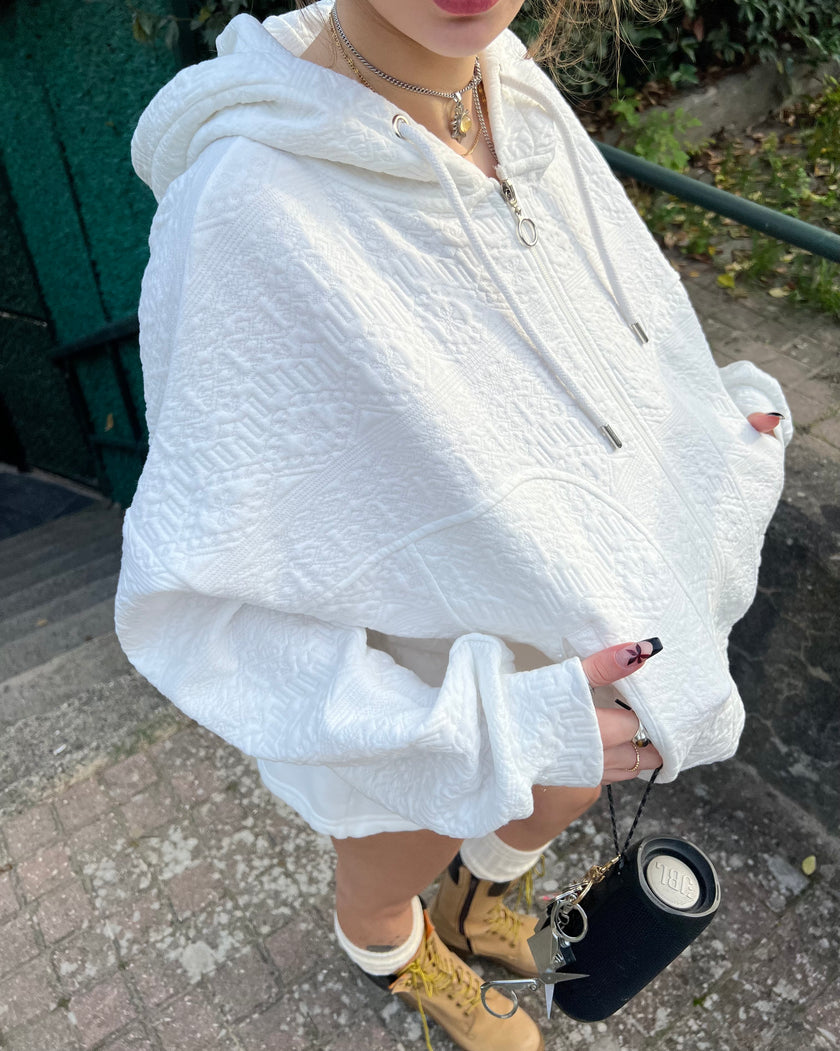 Beyaz Baskılı Hoodie