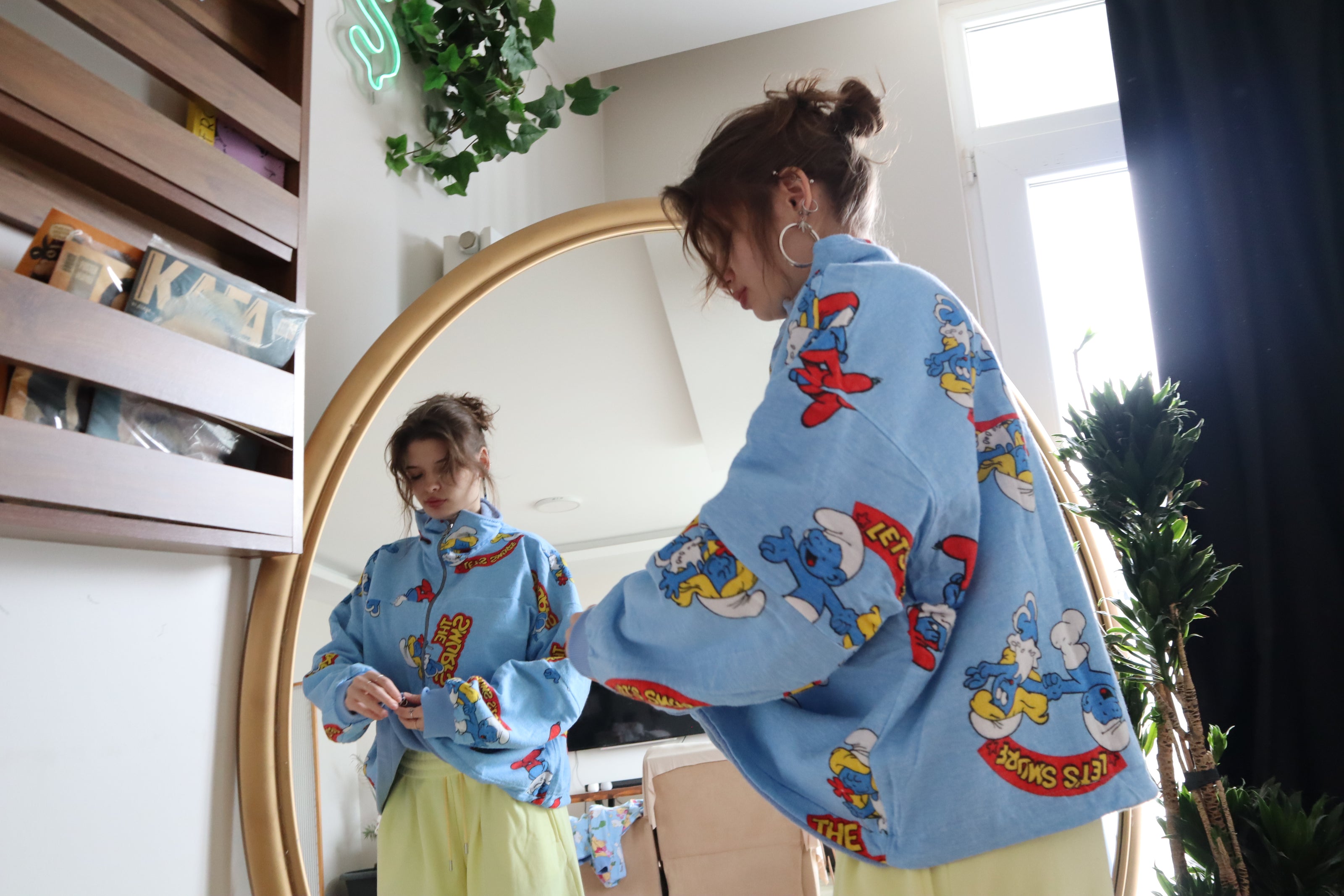 Çift Taraflı Şirinler Hoodie(mavi)
