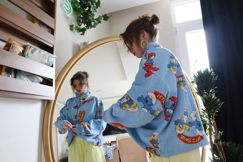 Çift Taraflı Şirinler Hoodie(mavi)