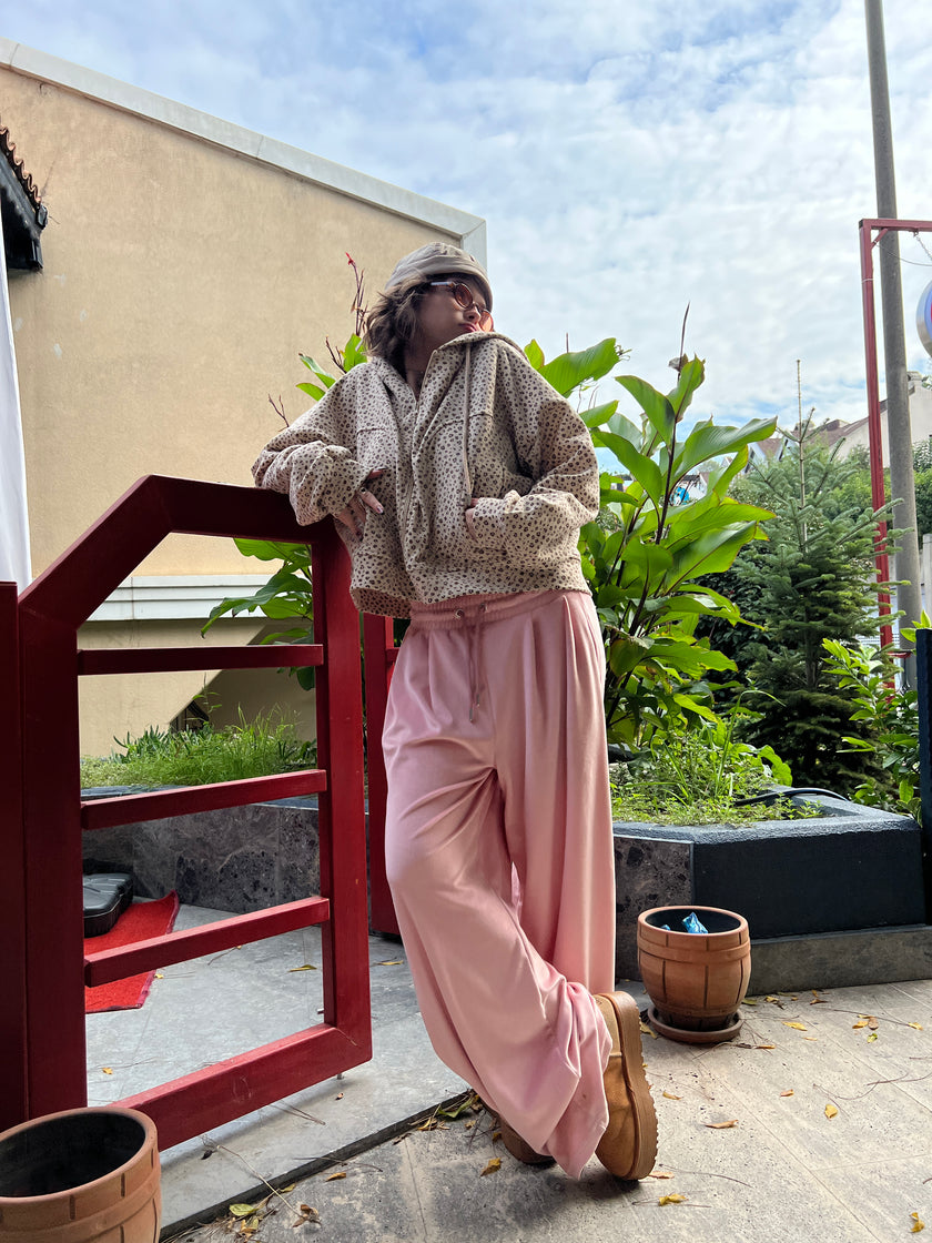 Kadife Pileli Eşoftolon (pembe)