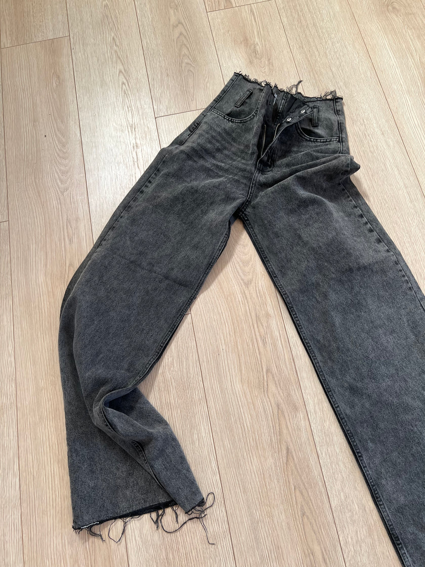 Ultra yüksel bel antrasit jean