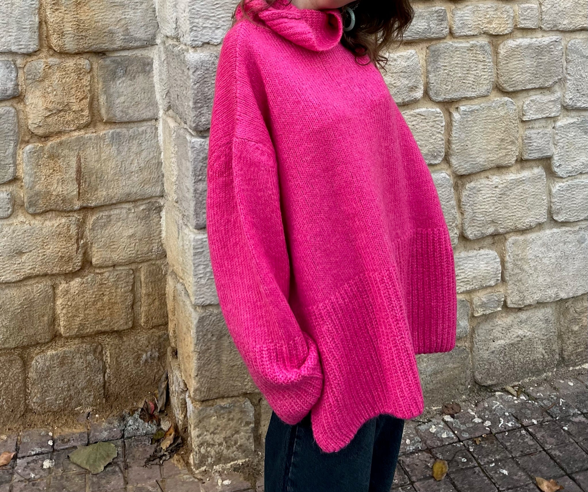 Oversize Boğazlı  Triko (pembe)