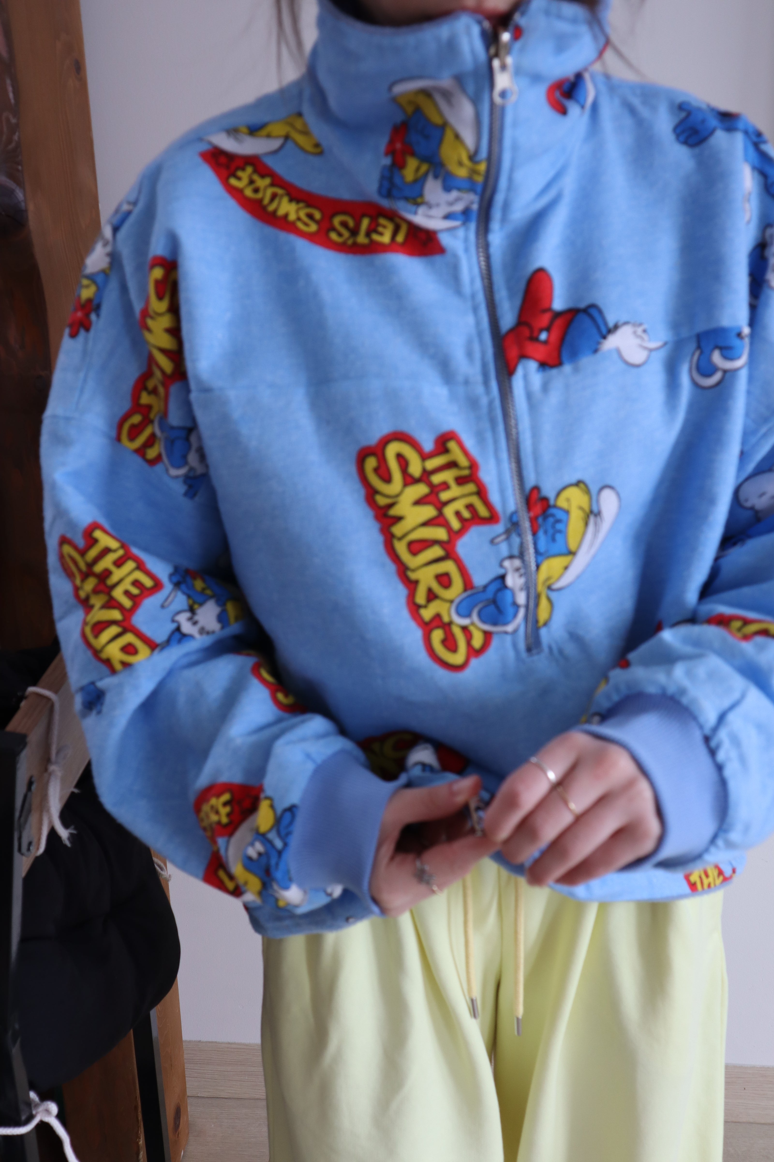 Çift Taraflı Şirinler Hoodie(mavi)