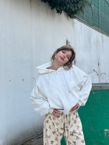 Beyaz Kapüşonlu Hoodie