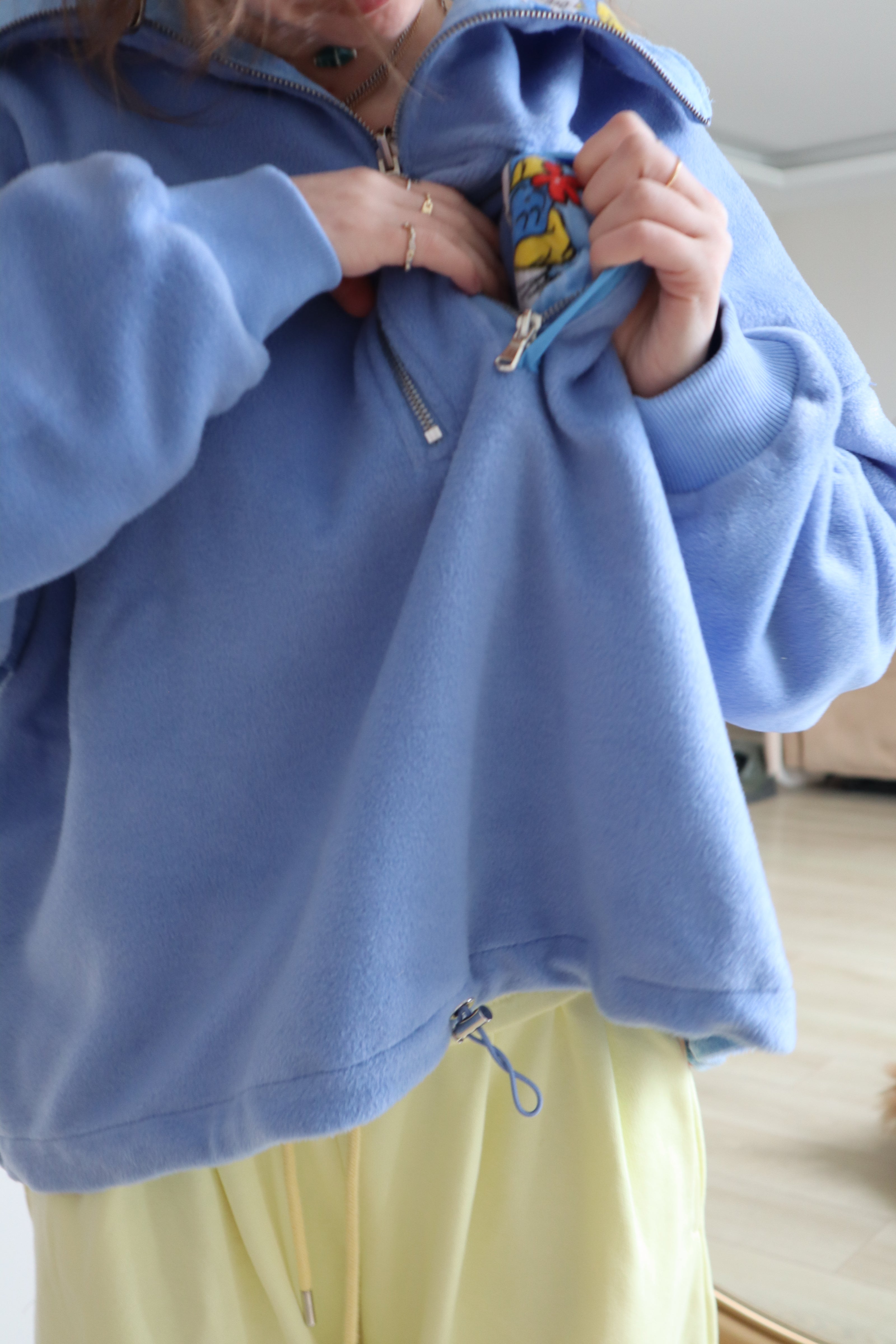 Çift Taraflı Şirinler Hoodie(mavi)