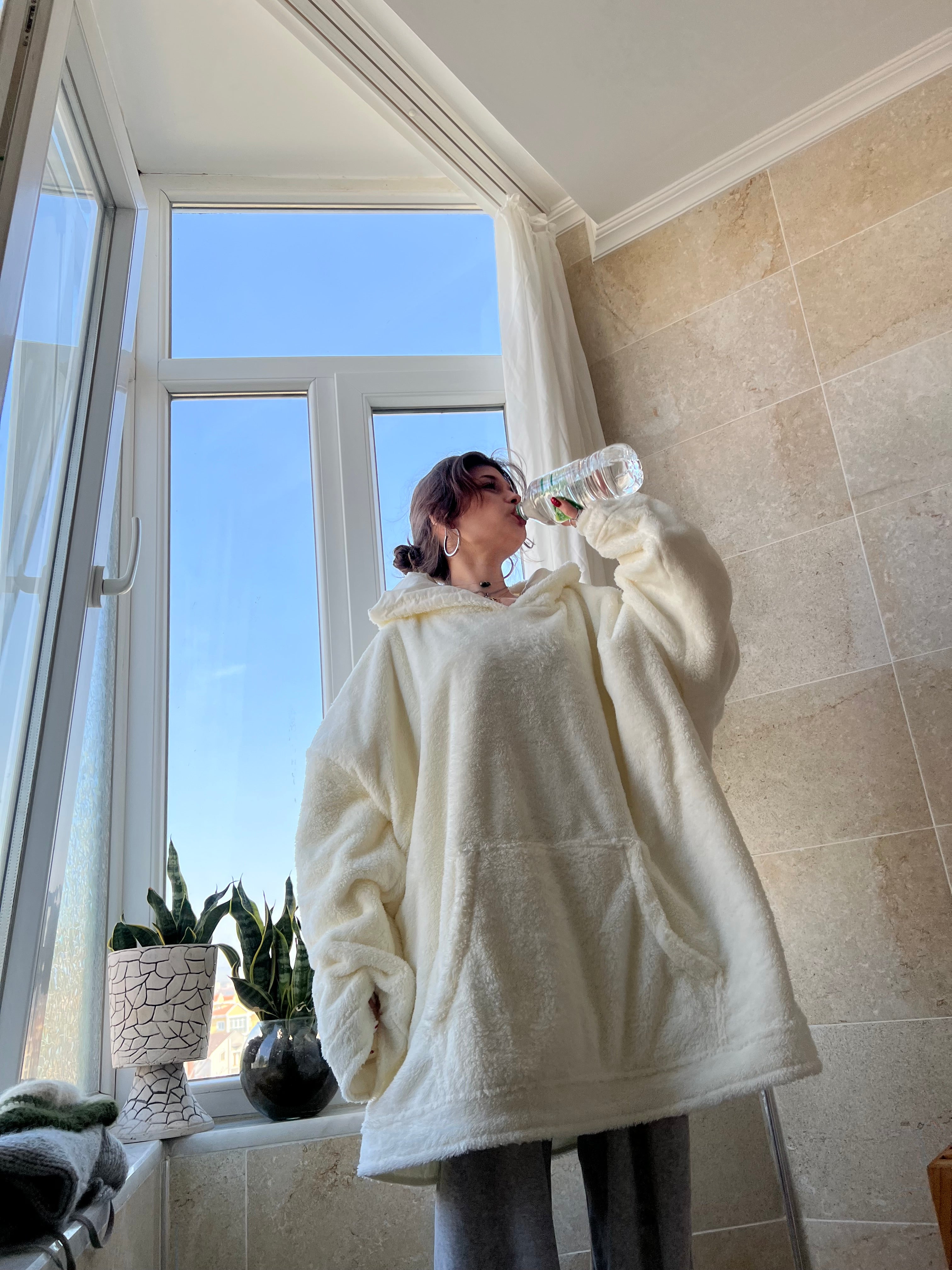 Çift Taraflı Giyilebilir Battaniye(krem)