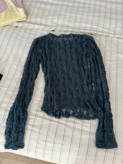 Lacivert transparan bluz