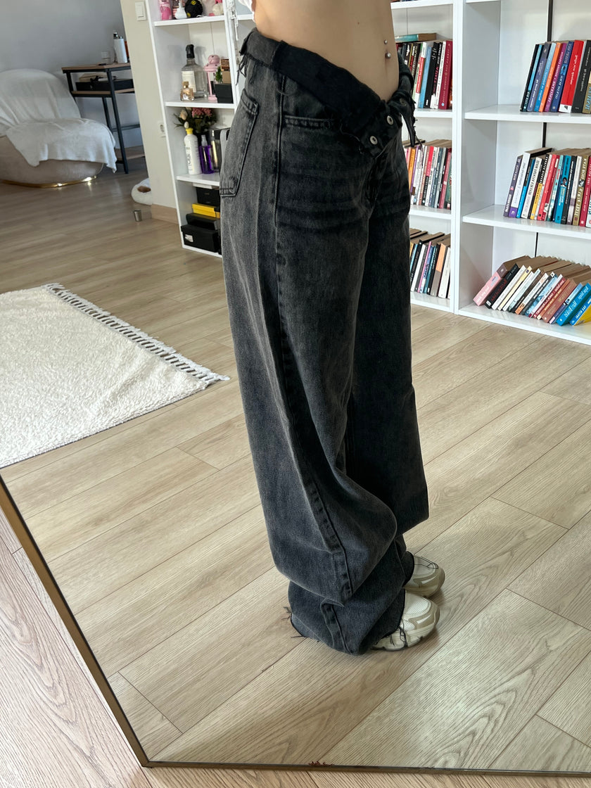 Ultra yüksel bel antrasit jean