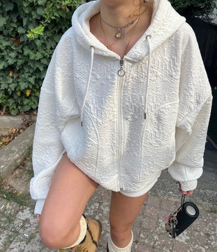 Beyaz Baskılı Hoodie