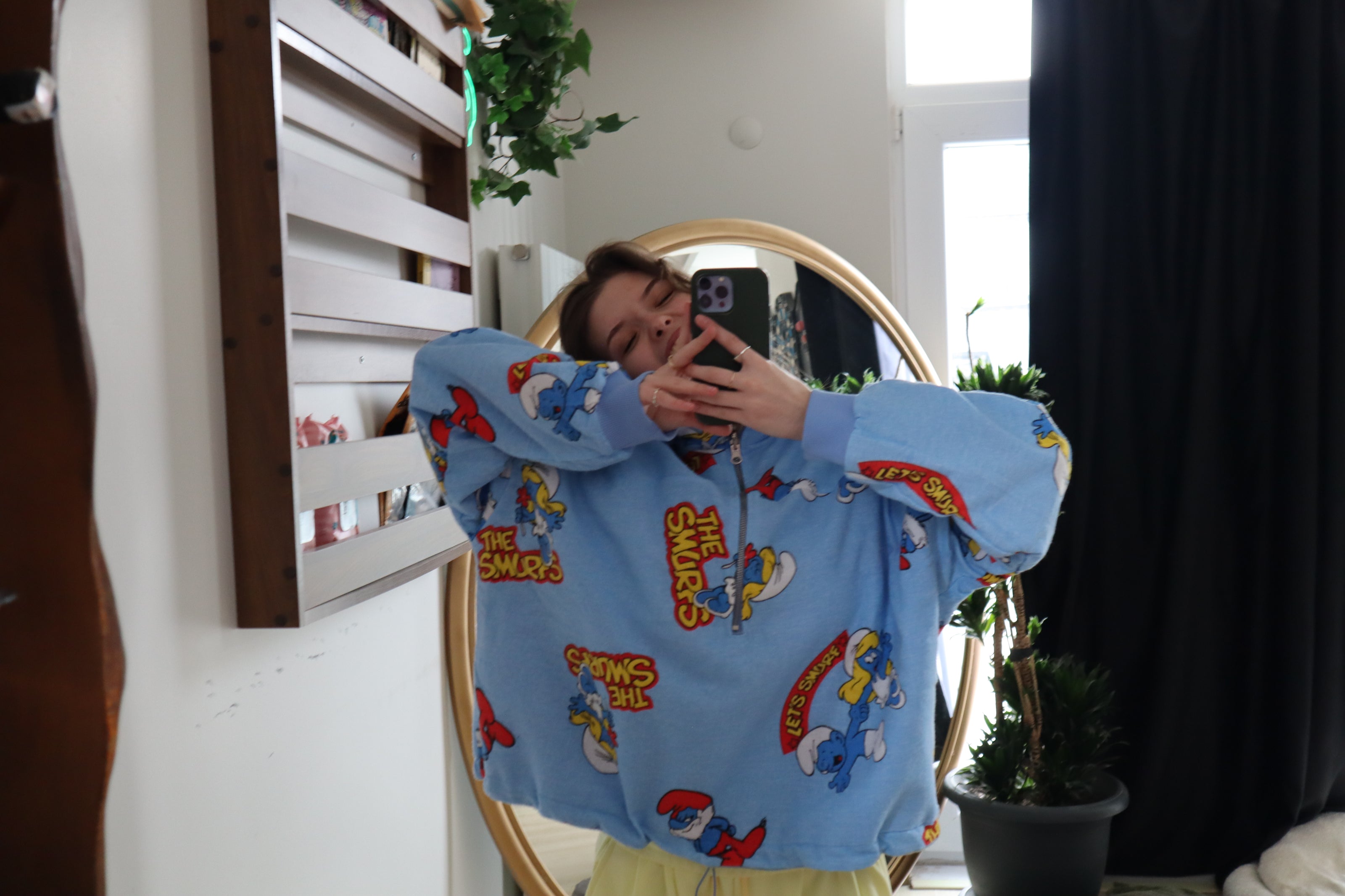 Çift Taraflı Şirinler Hoodie(mavi)