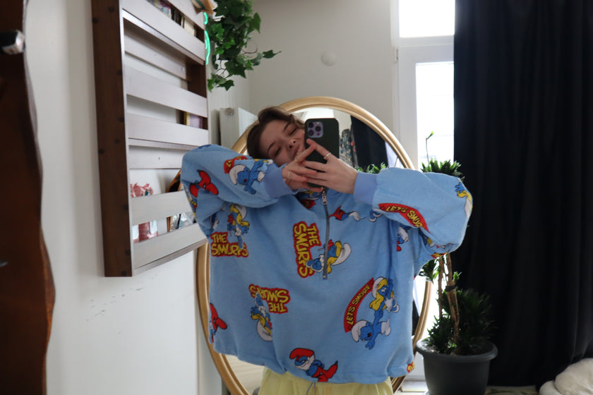 Çift Taraflı Şirinler Hoodie(mavi)