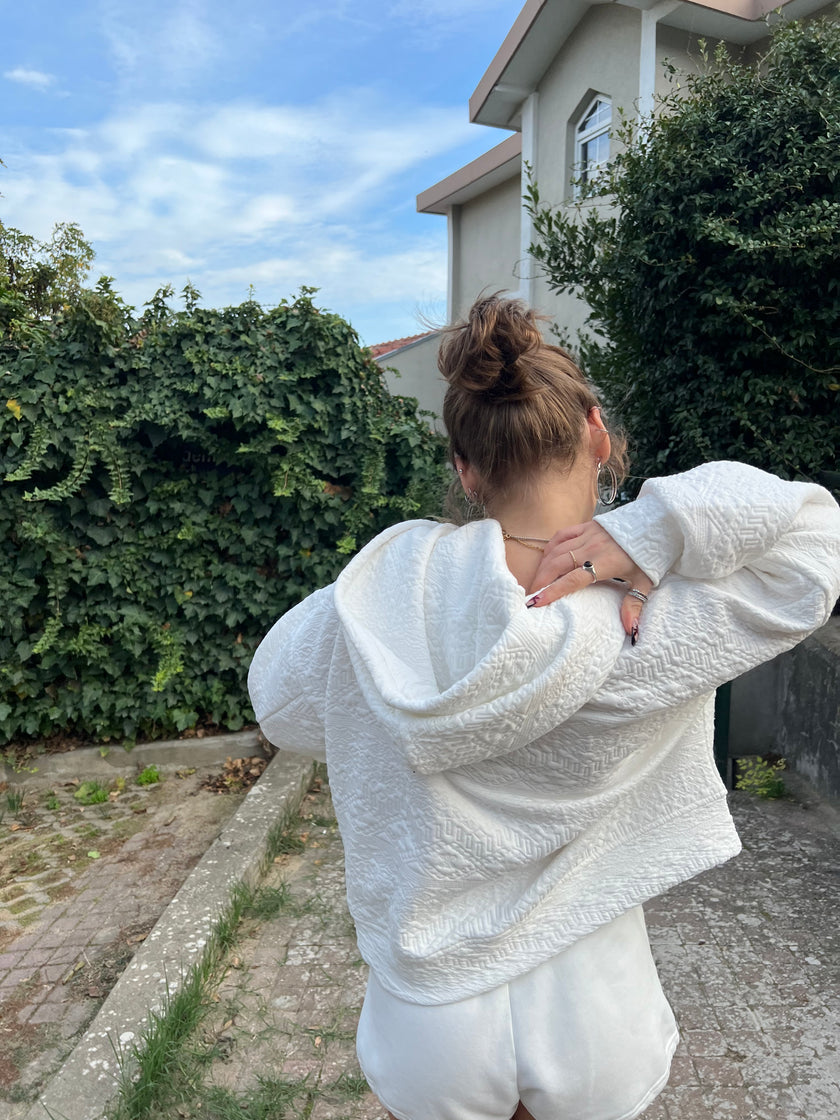 Beyaz Baskılı Hoodie