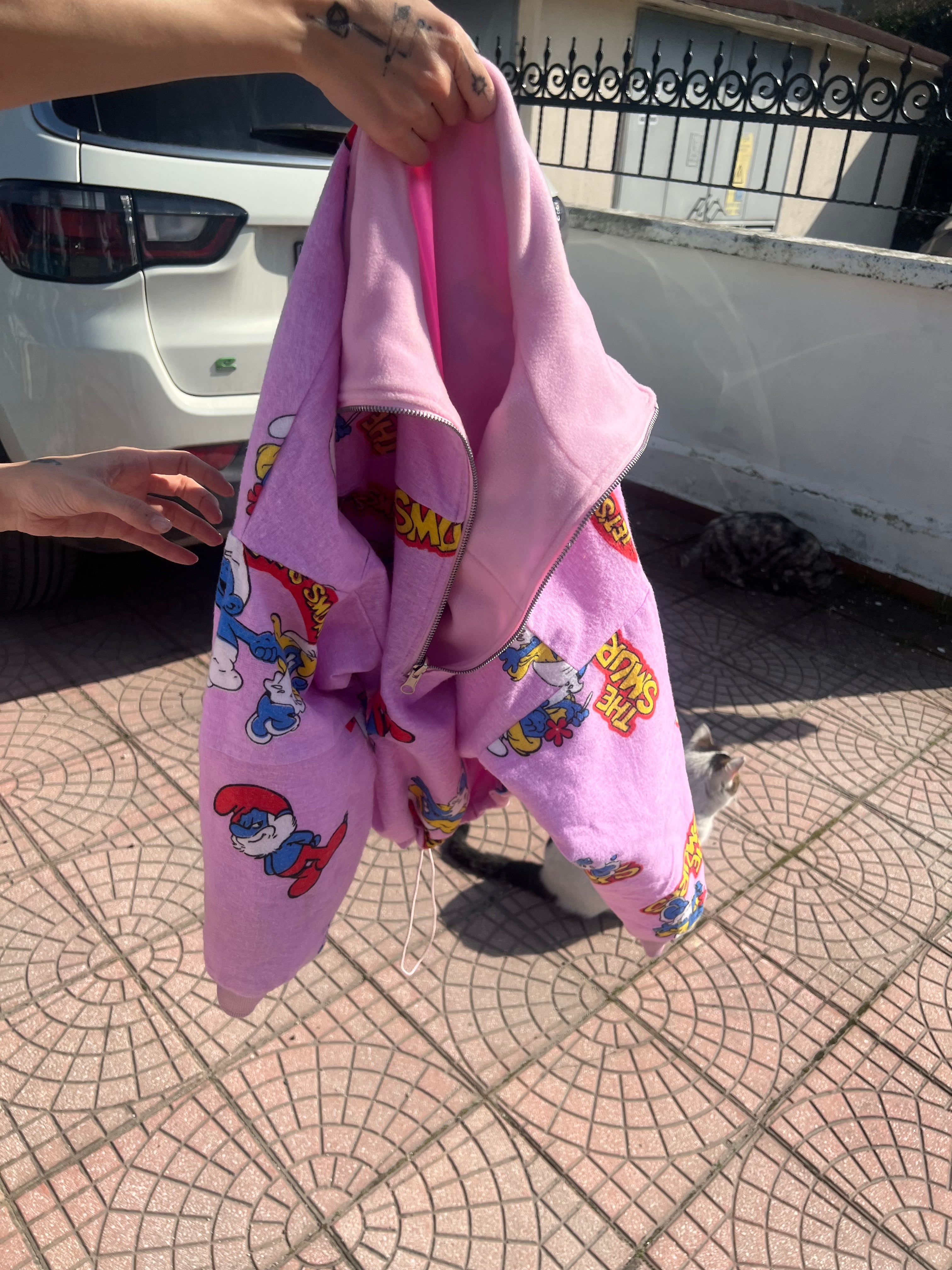 Çift Taraflı Şirinler Hoodie(pembe)