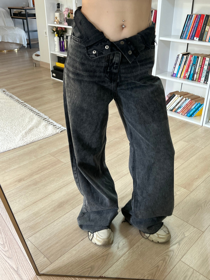 Ultra yüksel bel antrasit jean