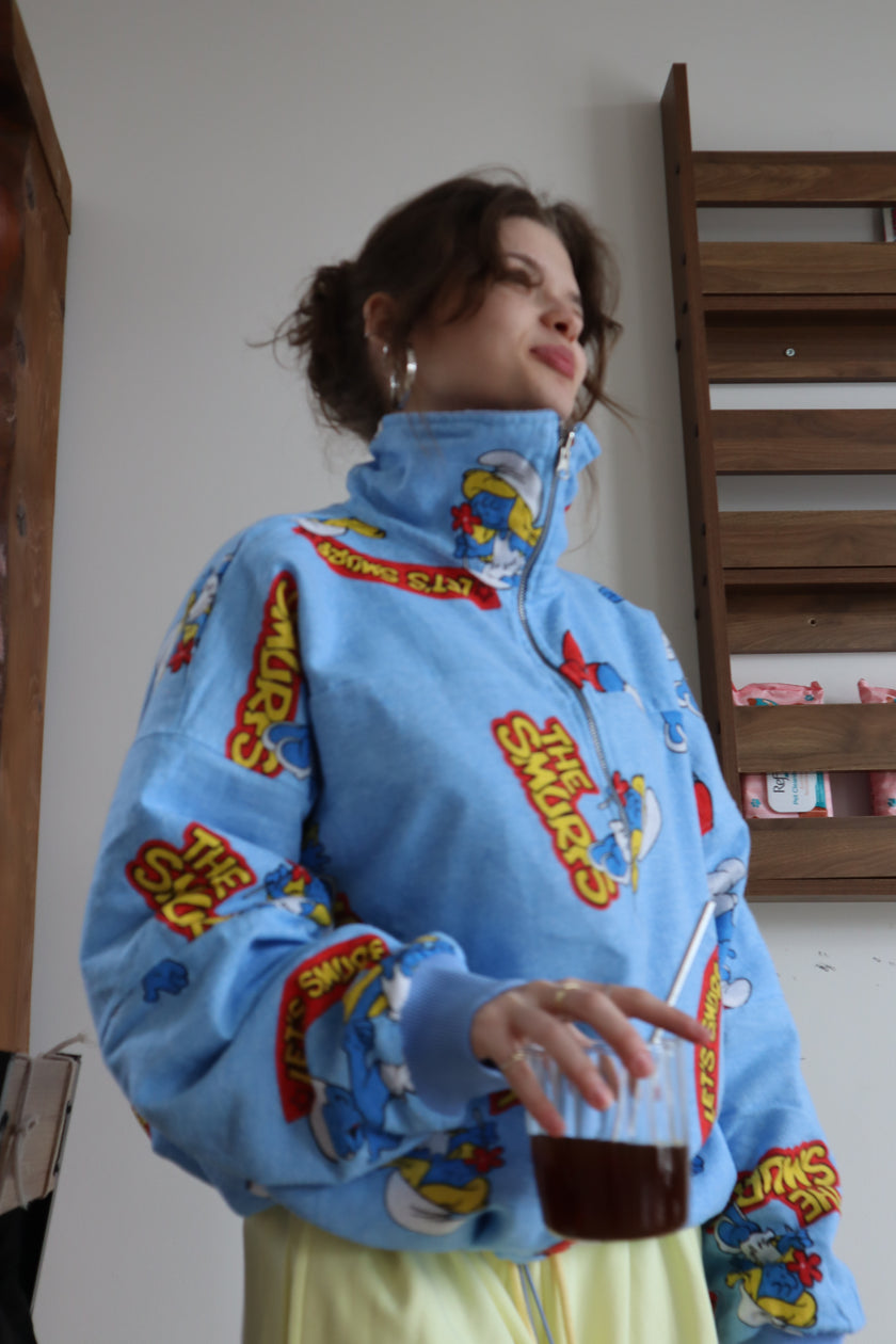 Çift Taraflı Şirinler Hoodie(mavi)