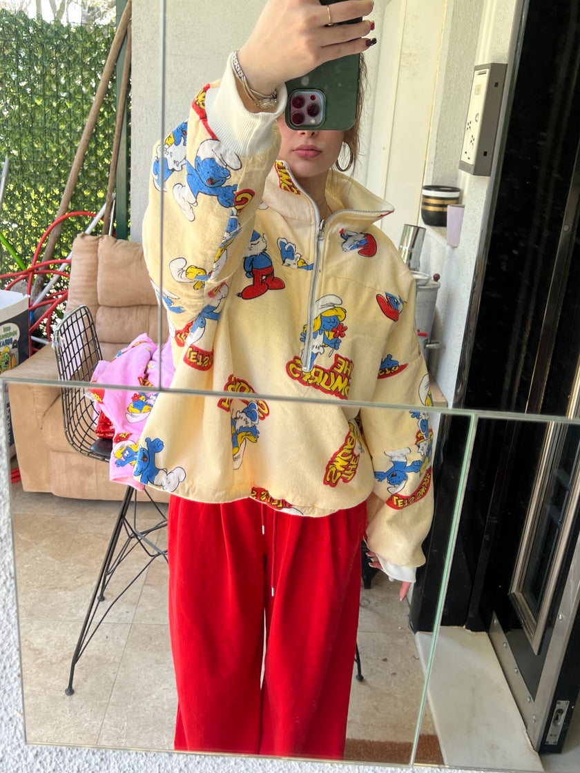 Çift Taraflı Şirinler Hoodie(Krem)