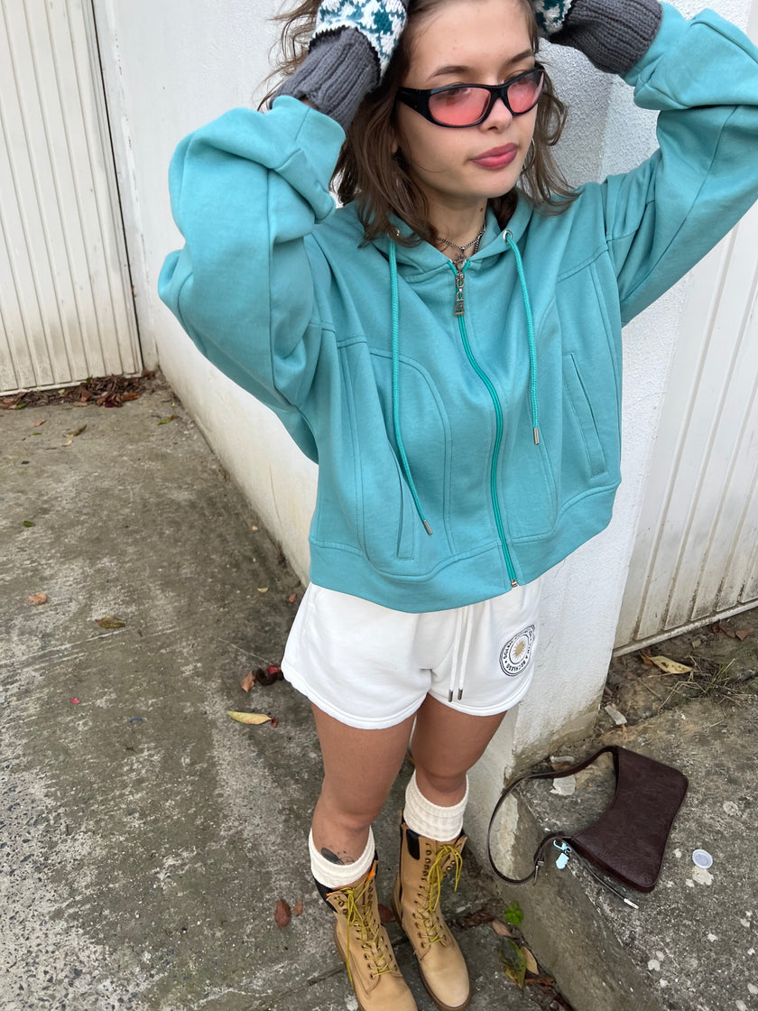 Turkuaz Şardonlu Hoodie