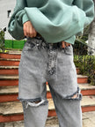 Küllü gri baggy Jeans (lazerli)