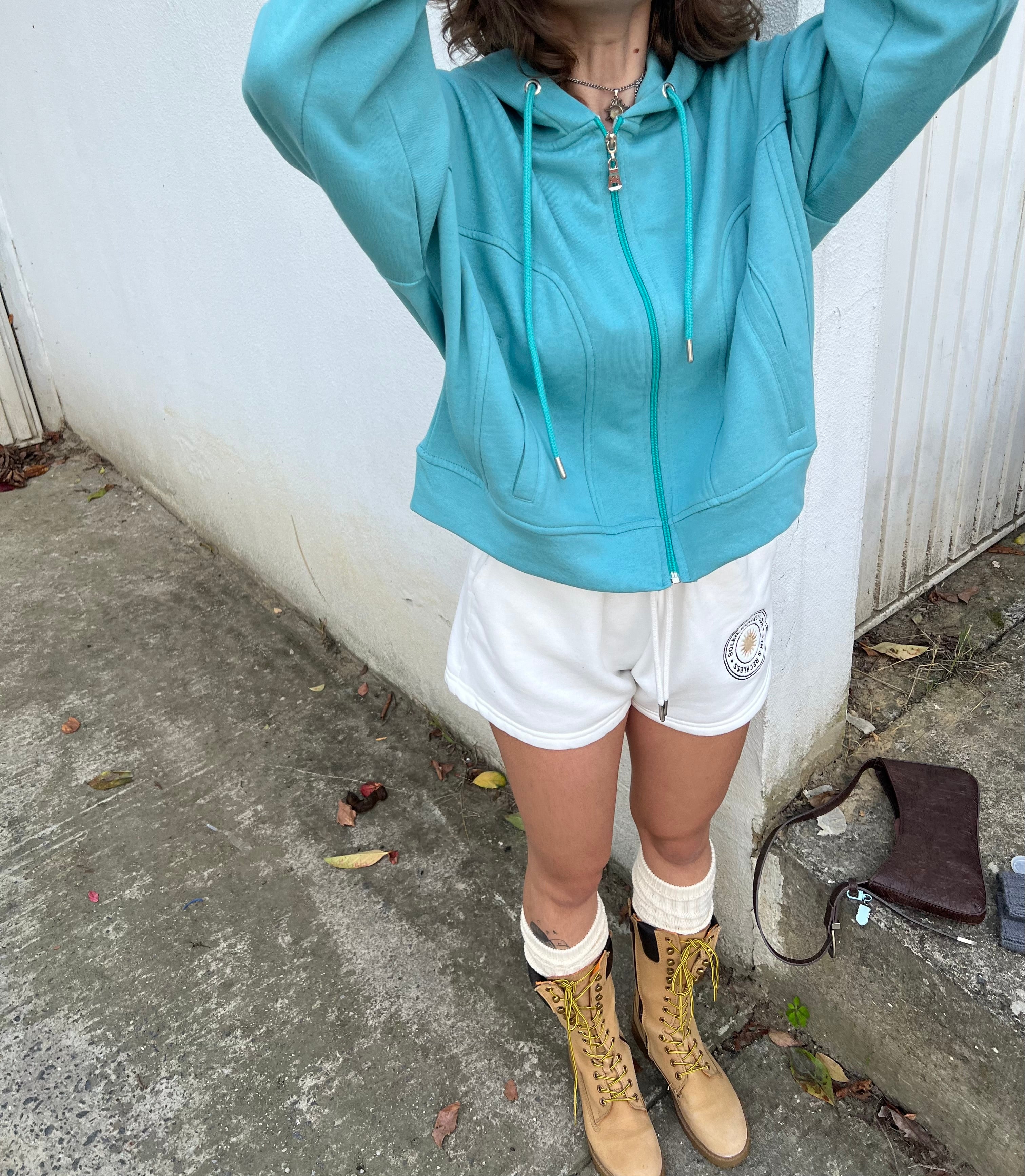 Turkuaz Şardonlu Hoodie