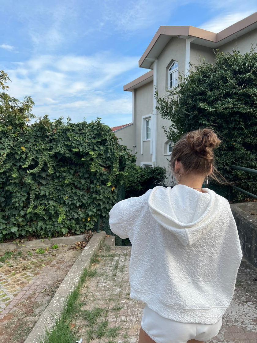 Beyaz Baskılı Hoodie