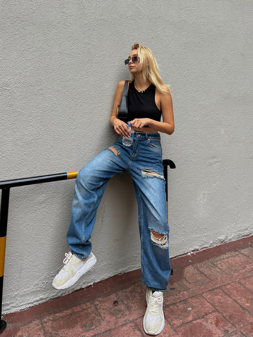 Lucifer lazerli baggy pantolon (milli kalıp)