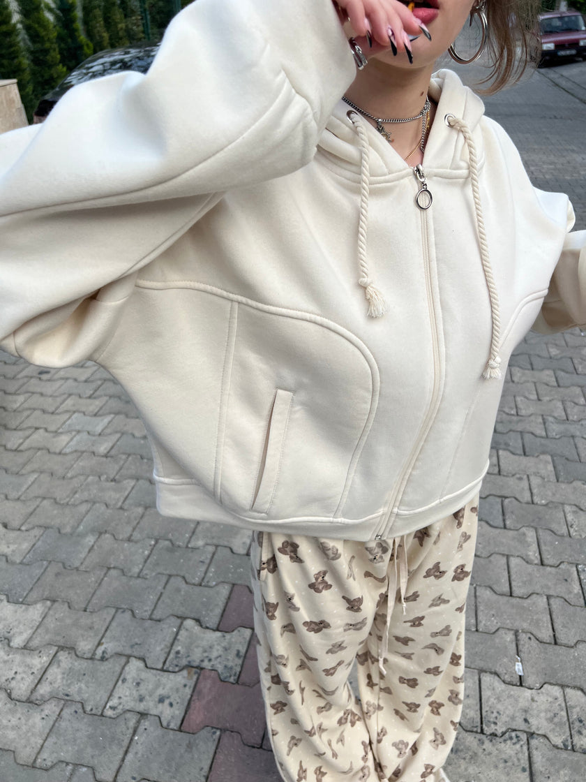 Krem Şardonlu Hoodie