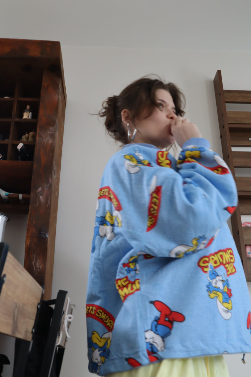 Çift Taraflı Şirinler Hoodie(mavi)