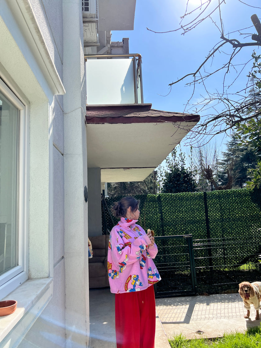 Çift Taraflı Şirinler Hoodie(pembe)