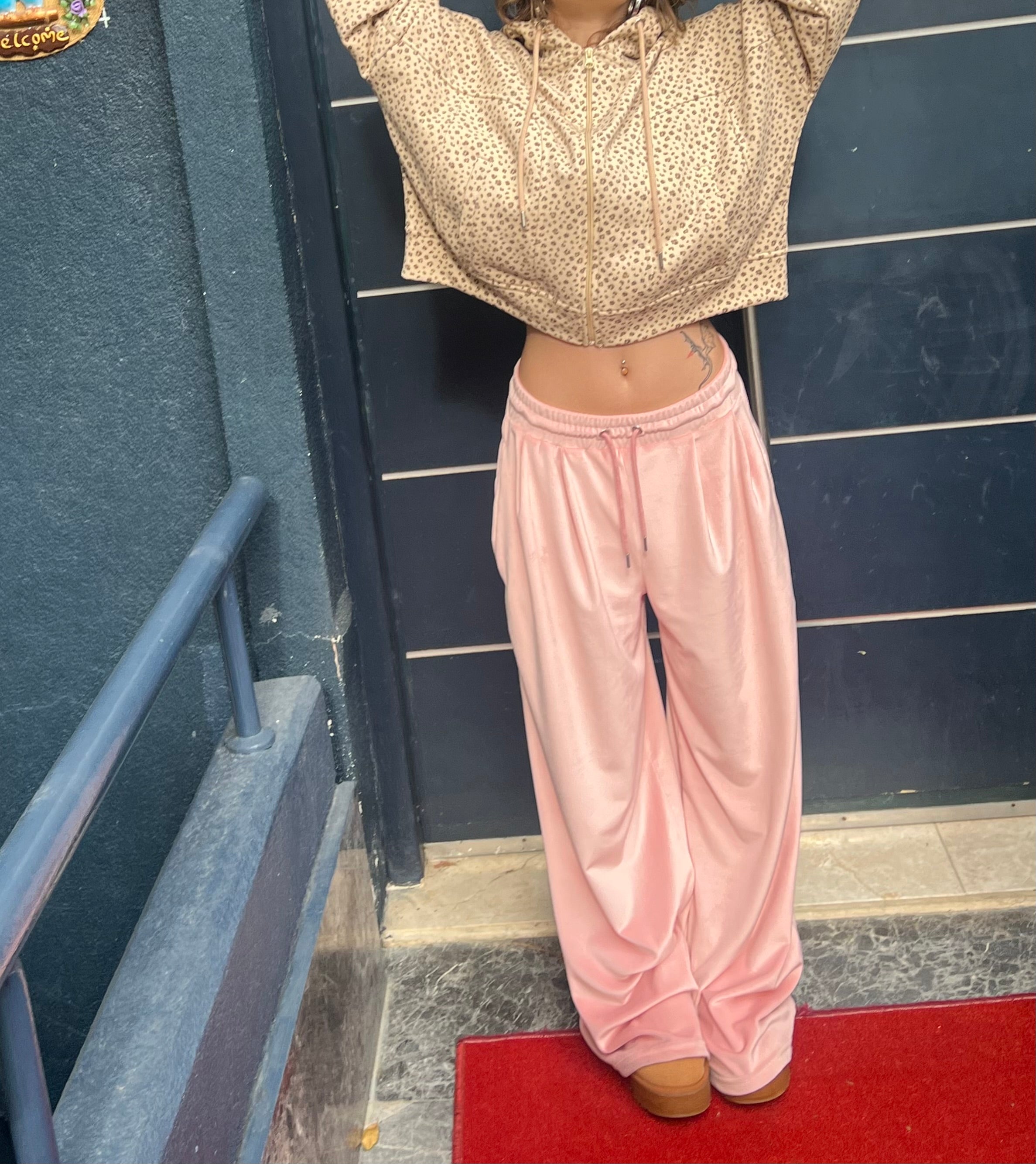 Kadife Pileli Eşoftolon (pembe)