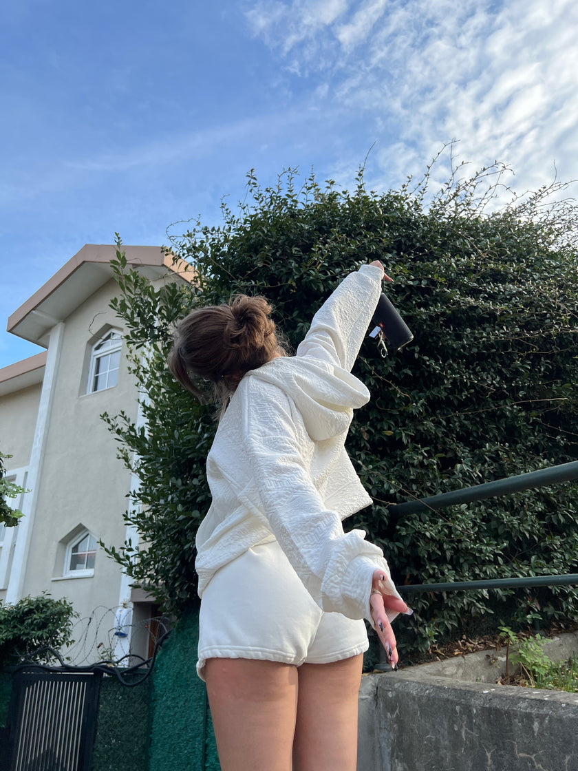 Beyaz Baskılı Hoodie