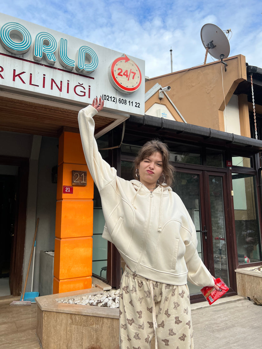 Krem Şardonlu Hoodie
