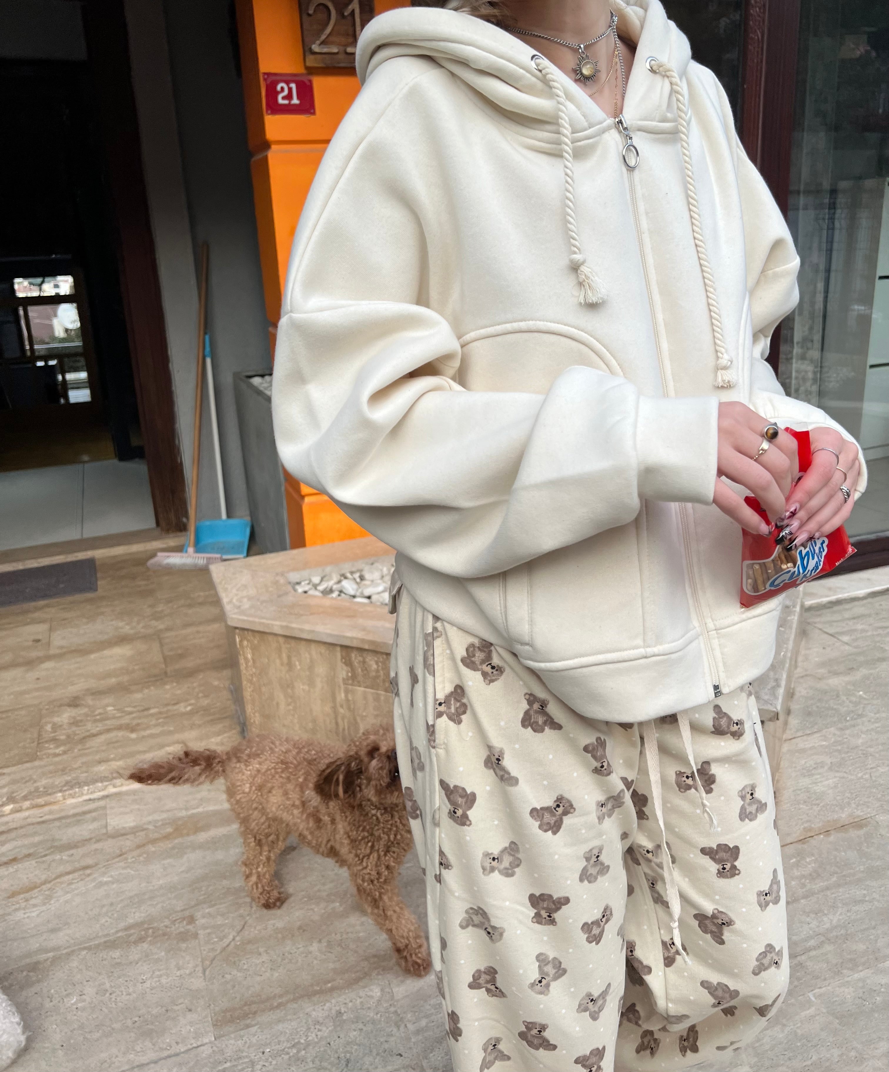 Krem Şardonlu Hoodie