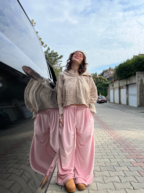 Kadife Pileli Eşoftolon (pembe)