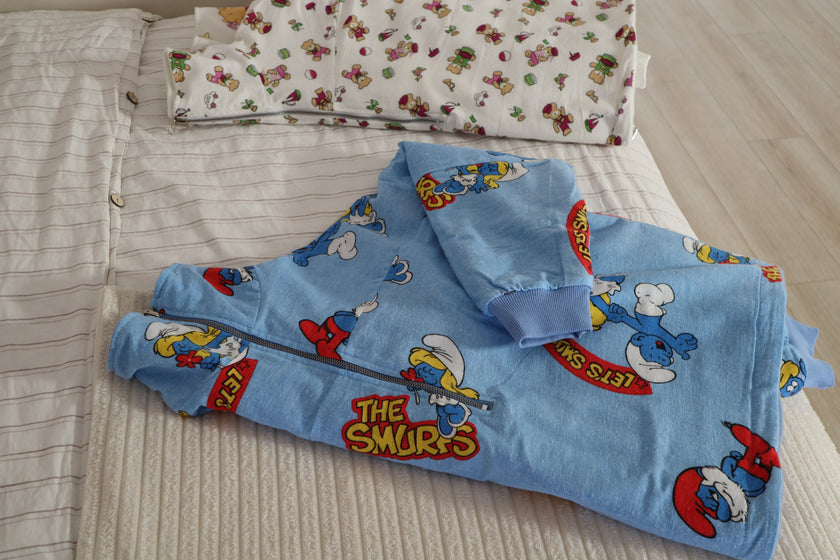 Çift Taraflı Şirinler Hoodie(mavi)