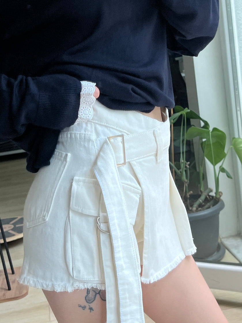 Denim Kargo Şort (Beyaz)