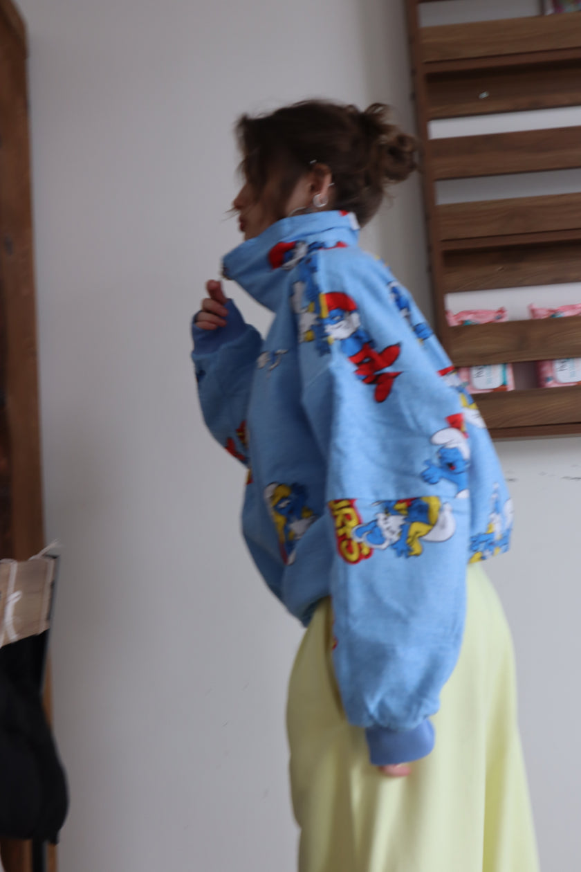 Çift Taraflı Şirinler Hoodie(mavi)