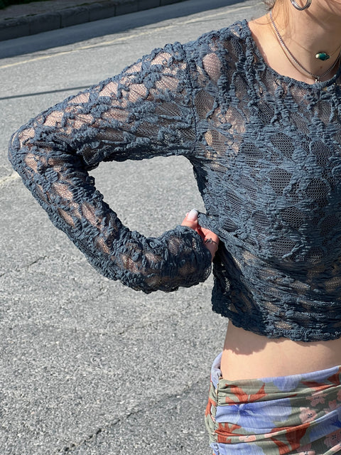 Lacivert transparan bluz