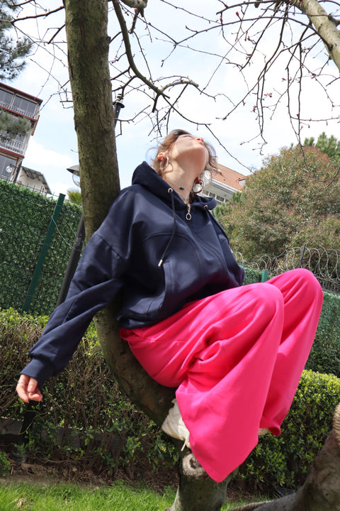 Lacivert şardonlu Hoodie