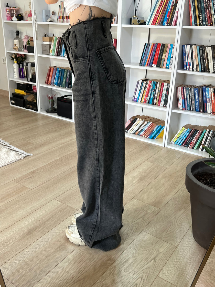 Ultra yüksel bel antrasit jean