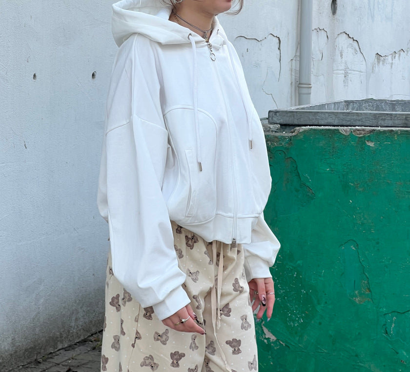 Beyaz Kapüşonlu Hoodie