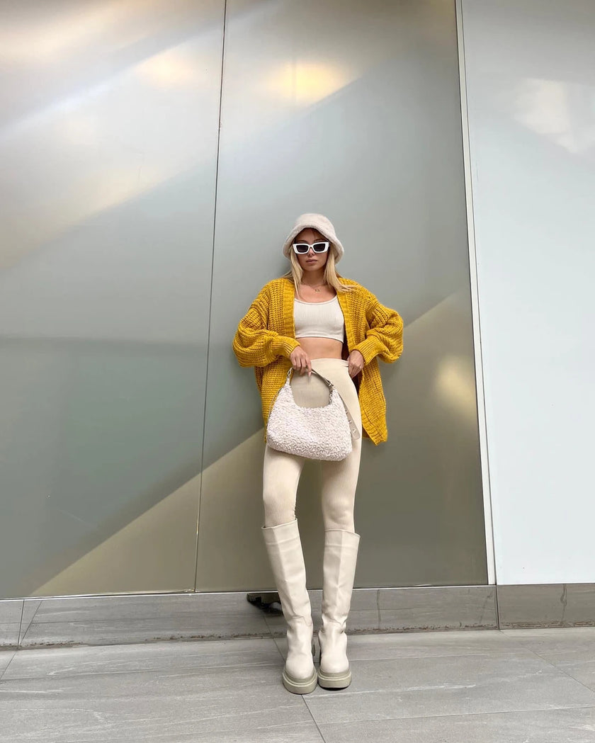 Balon Kol Örgü Hırka (Hardal)