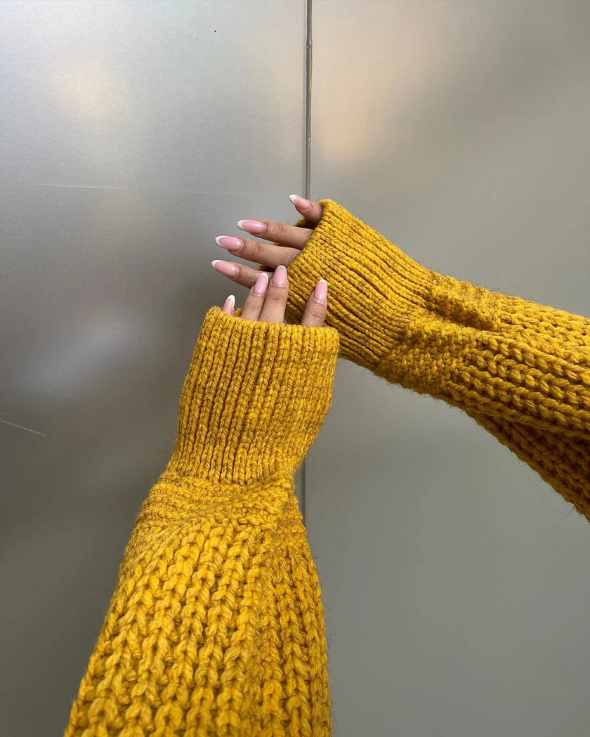 Balon Kol Örgü Hırka (Hardal)